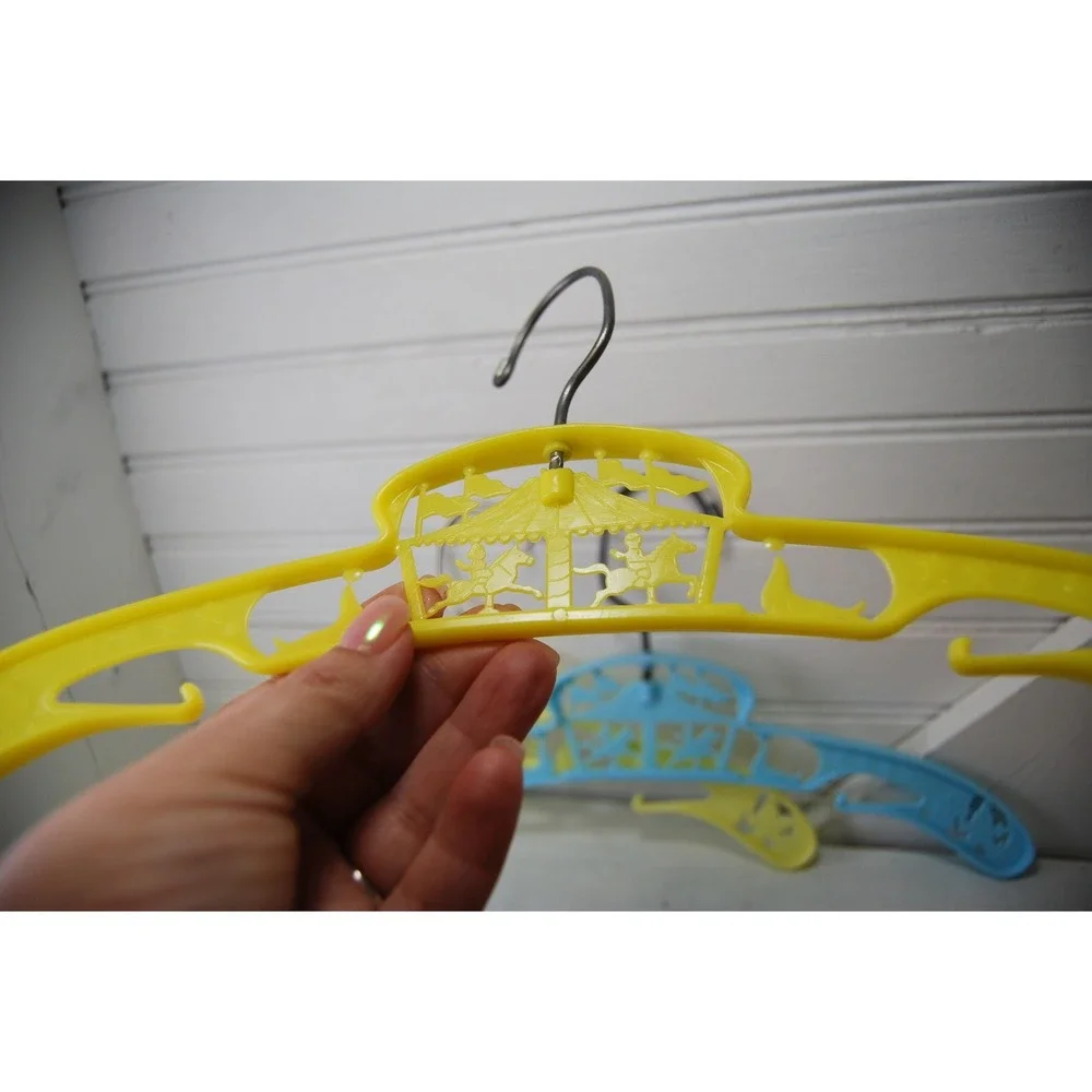 Vintage Baby Clothes hangers Set of Three‎ Yellow & Blue Carousel themed